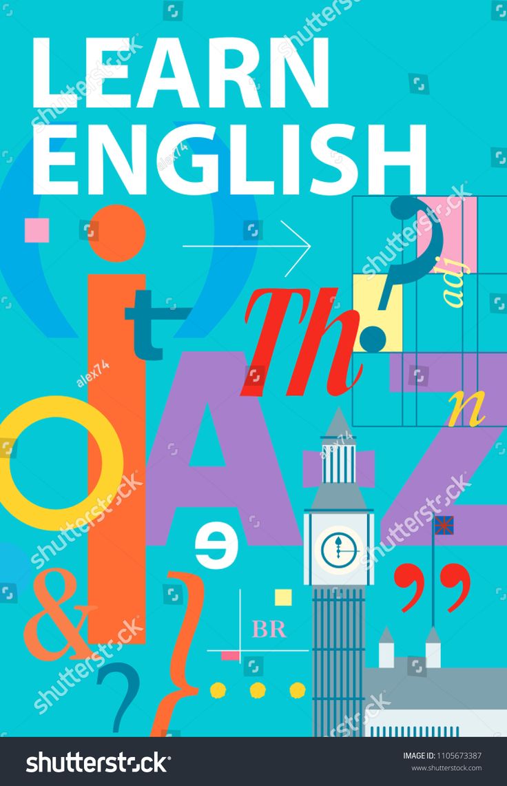 learn english day poster with colorful shapes and numbers on blue background, eps file available