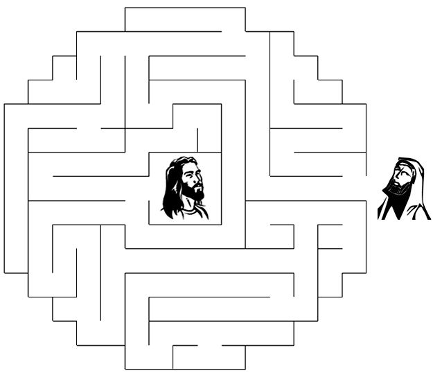 a maze with an image of a book and a man in the middle, on top of it