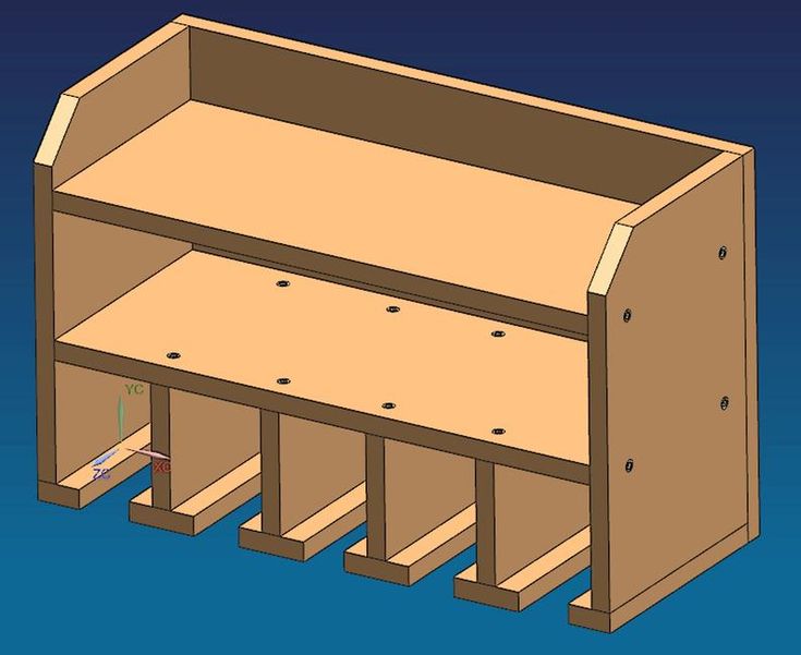 a drawing of a wooden shelf with drawers