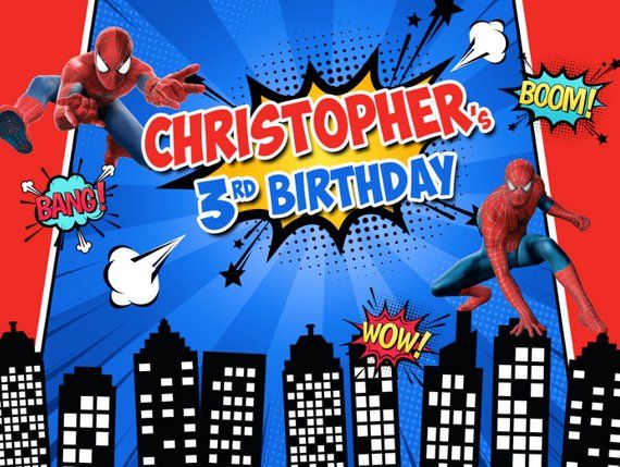 Spiderman Birthday Backdrop, Superheroes Banner, Cityspace Personalized ...