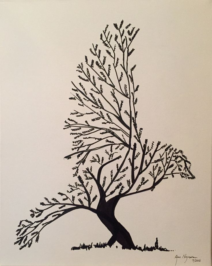 a black and white drawing of a tree