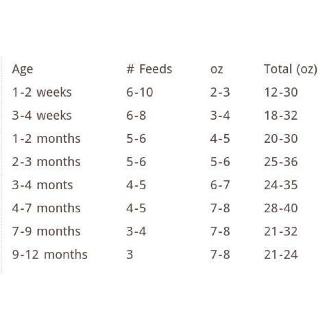 Formula Feeding Chart By Month