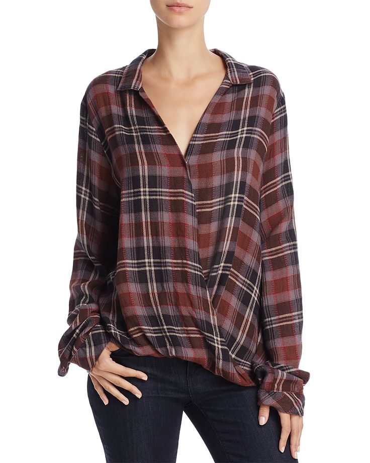 twist on flannel Draped Tops, Mauve Top, Surplice Top, Bella Dahl, Draped Top, Plaid Top, Plaid Tops, Red Plaid, Plaid Shirt