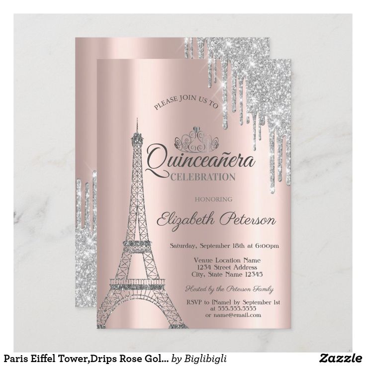 Paris Eiffel Tower,Drips Rose Gold Quinceañera Invitation | Zazzle ...