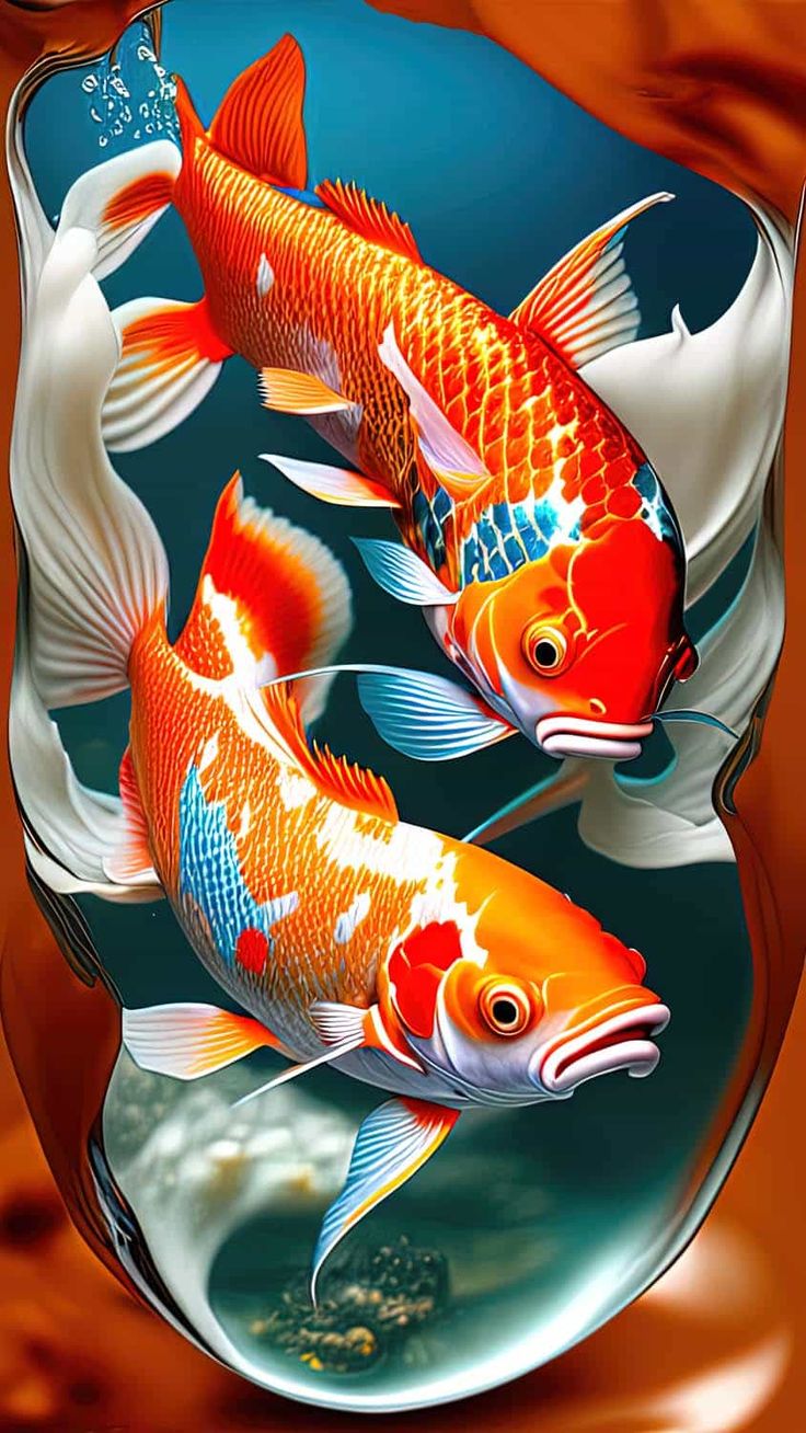 two orange and white koi fish swimming in water