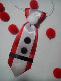 a red and white tie with black buttons on it