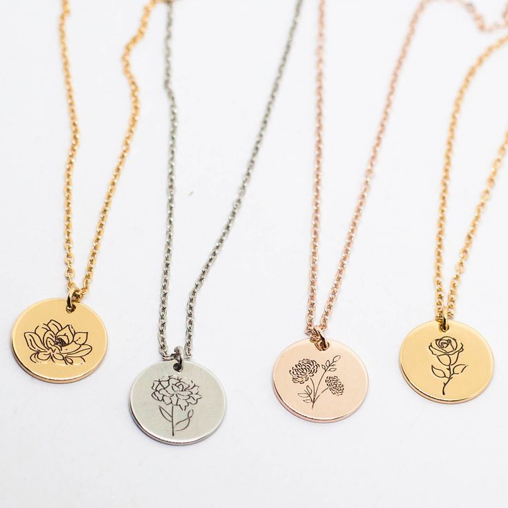 "Birth Flowers Necklace Disc Mothers Day Pendant Layering Necklace Mother Daughter Necklace Women Jewelry Made from stainless steel H O W ∙ T O ∙ O R D E R * Select your finish and style in the drop down menu. Design is available in Rose, Gold and Silver O T H E R ∙ I N F O R M A T I O N * All items are nicely packaged ready to gift in elegant jewelry boxes. * Size disc: 15mm * Length 18\" * If you can't find the information you need or need some advice for your design? Feel free to contact us. Nickel Free Minimalist Round Jewelry, Minimalist Hypoallergenic Round Jewelry, Tarnish Resistant Dangle Jewelry For Gifts, Personalized Dangle Jewelry For Her, Personalized Dangle Jewelry As A Gift For Her, Hypoallergenic Gold Plated Jewelry For Mother's Day, Mother's Day Tarnish Resistant Jewelry Gift For Her, Tarnish-resistant Jewelry For Mother's Day Gift, Rose Gold Sterling Silver Circle Jewelry