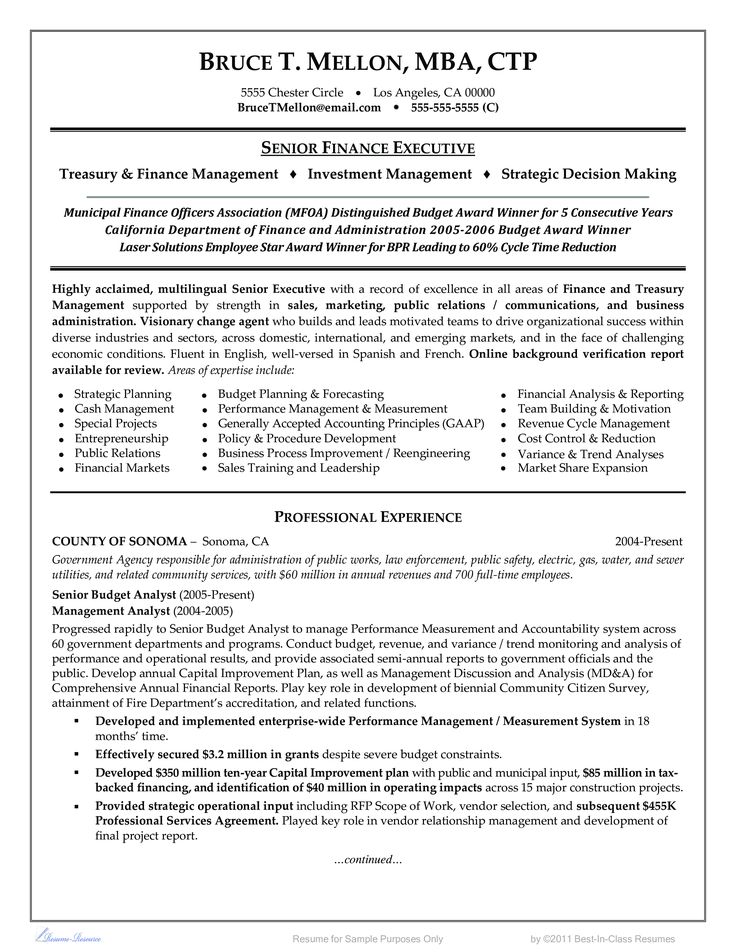 a professional resume for an investment manager in the finance sector, it is intended to be used