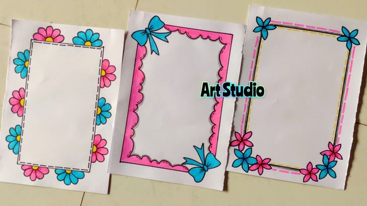 three blank papers with flowers on them and the words art studio written in front of them