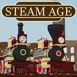 an old steam engine train is on the tracks in front of a sign that says steam age