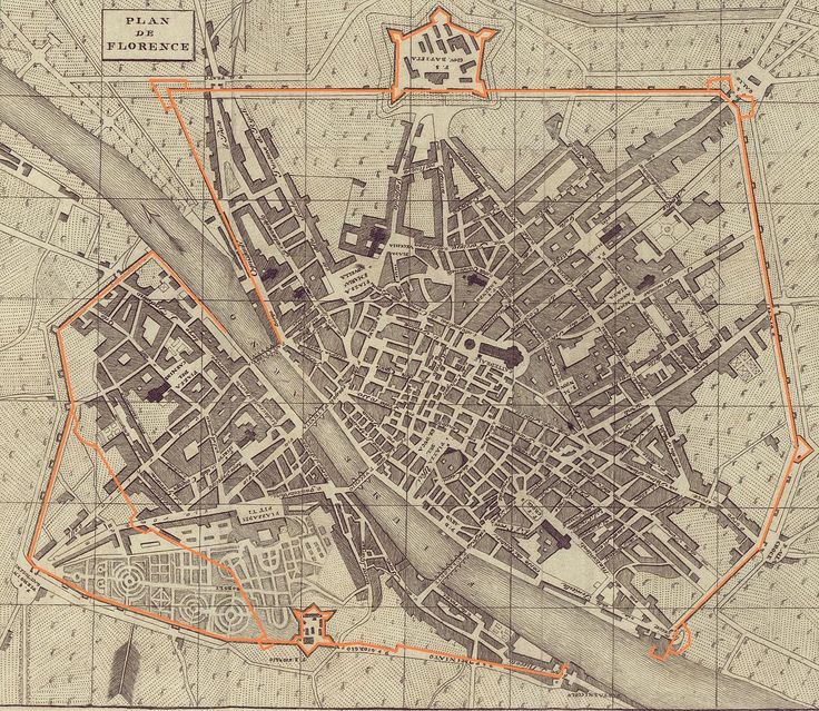 an old map shows the location of several buildings and streets in this area, with red lines