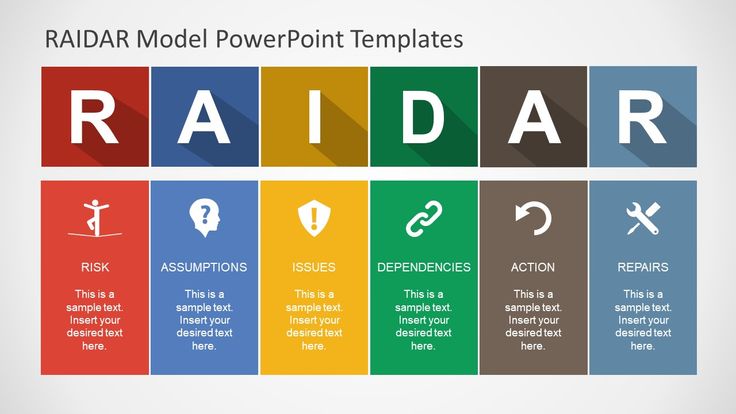 the radiar model powerpoint templates slide is shown in four different colors