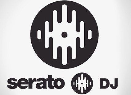 the logo for serato dj is shown in black and white on a gray background