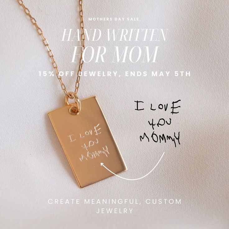 Our Mother’s Day Sale is finally here! Shop custom engraved jewelry for the perfect, sentimental gift. With our Handwritten By You Necklace you can take handwriting, a signature, a special note or even kids writing to engrave a custom necklace. Make it personal this Mother’s Day with one-of-a-kind engraved jewelry 🤍 #engravedjewelry #customjewelry #engravedhandwriting #mothersdaygiftsideas Engravable Jewelry, Sentimental Jewelry, Engravable Necklace, Luxury Engraved Sentimental Necklaces, Meaningful Engraved Necklaces For Mother's Day, Mother's Day Necklace With Engraved Text As Gift, Mother's Day Gift Necklace With Engraved Text, Mother's Day Pendant With Engraved Text, Sentimental Jewellery