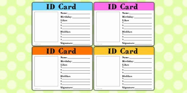 four id cards with the words id card in different colors and font on each one