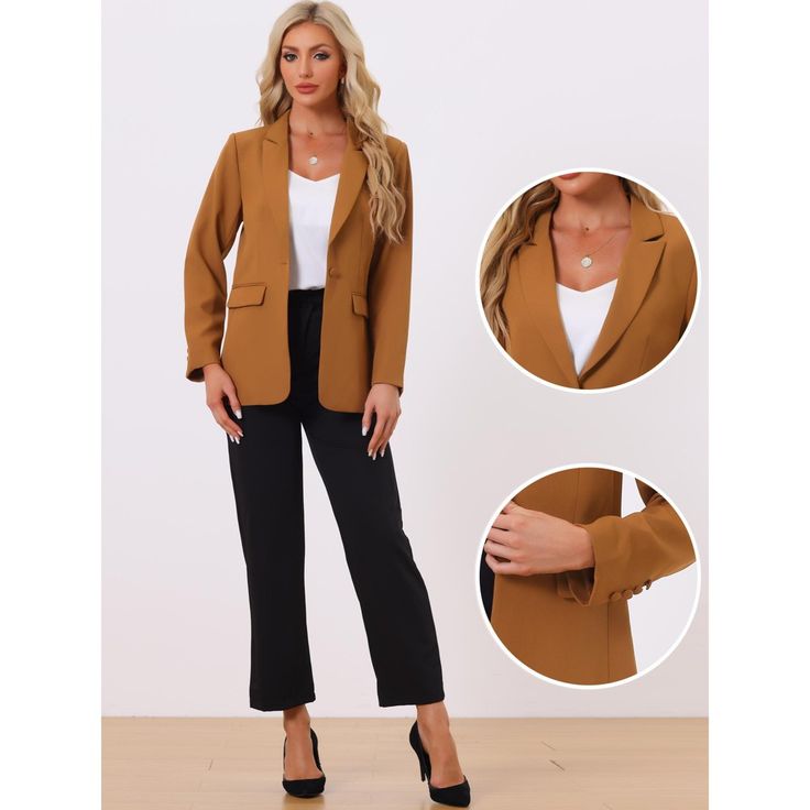 An elegant suit jacket is designed to make you look polished and professional in any corporate setting. The lapel collar blazer adds a modern touch to this classic ensemble, while matching the pencil skirts or classic pants provides a flattering silhouette. Made from soft materials, this suit offers excellent durability and comfort throughout the day. Whether you're attending an important meeting or presenting in the boardroom, this basic outfit blazer will exude confidence and style. Tailored Office Lady Blazer, Solid Semi-formal Blazer For Office, Semi-formal Solid Color Office Lady Blazer, Semi-formal Solid Color Office Blazer, Semi-formal Office Blazer, Business Casual Notch Lapel Single Button Blazer Dress, Office Blazer Dress Single Breasted In Solid Color, Office Solid Single Breasted Blazer Dress, Semi-formal Office Lady Blazer