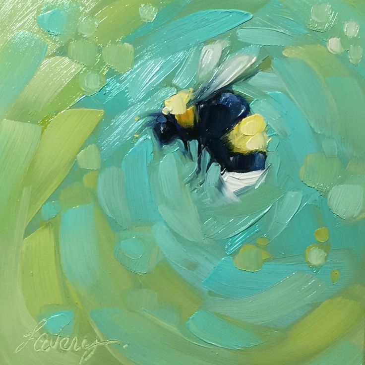 an abstract painting with blue and yellow colors in the center, on a green background