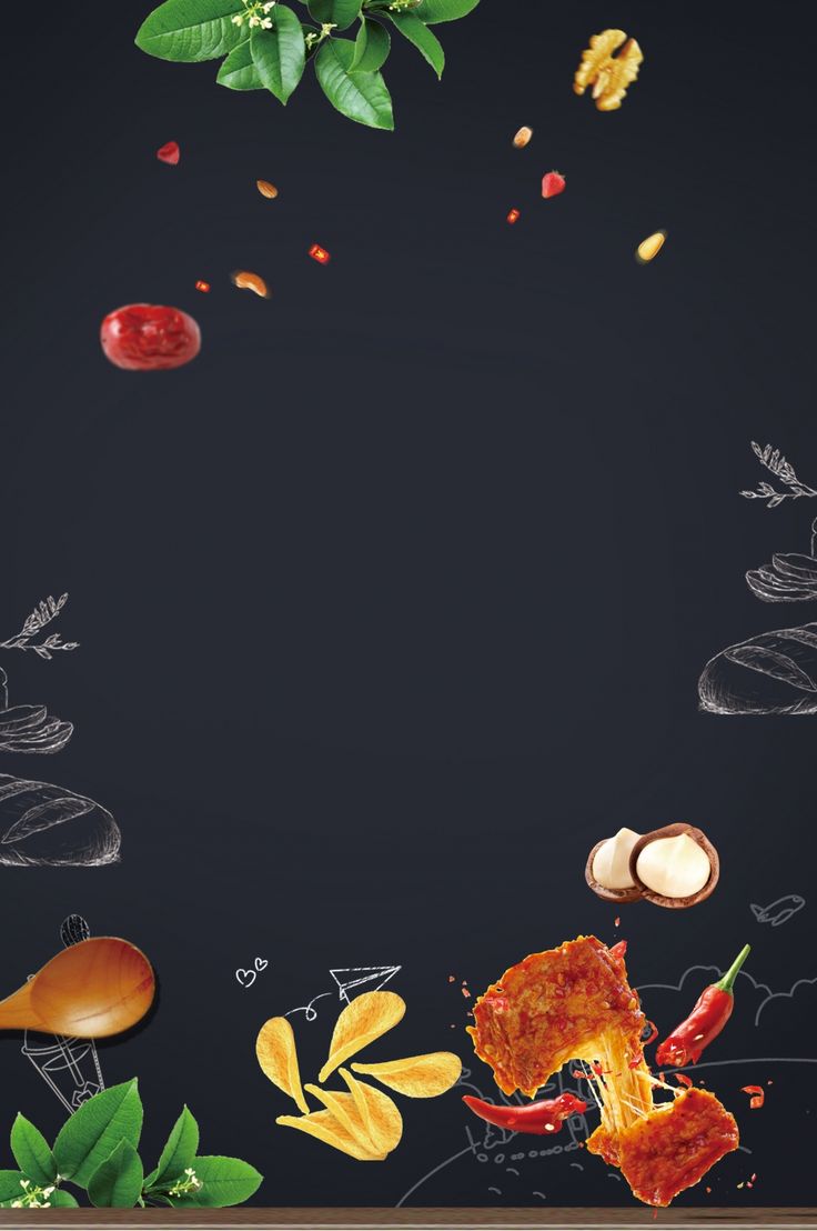 an image of some food on a blackboard with leaves and other things in the background