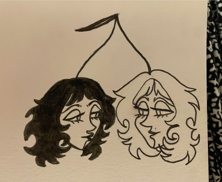 a drawing of two people with long hair