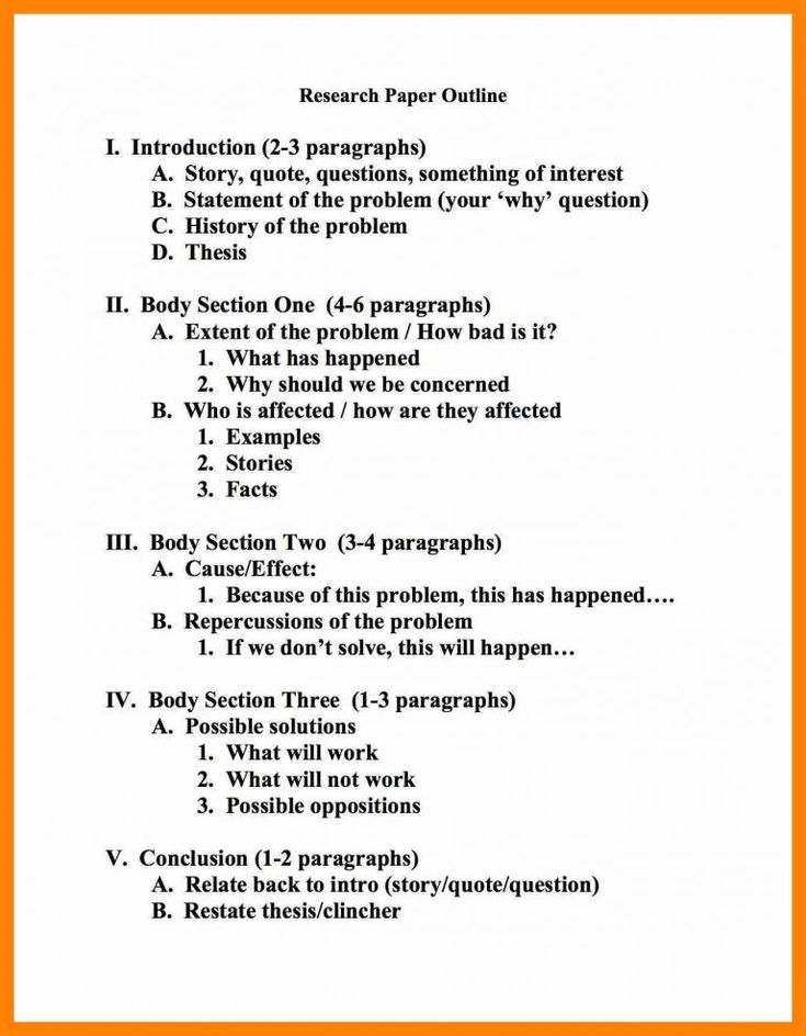 an outline for a research paper with the following words and numbers in each section on it