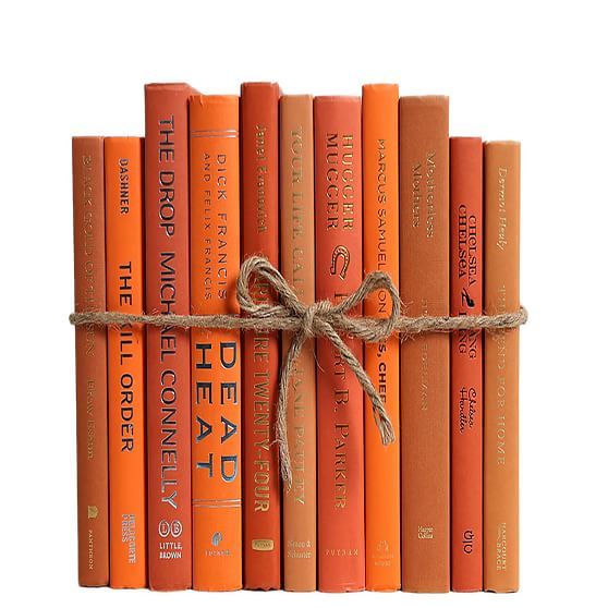 the orange books are tied up with a brown string and have been placed on top of each other