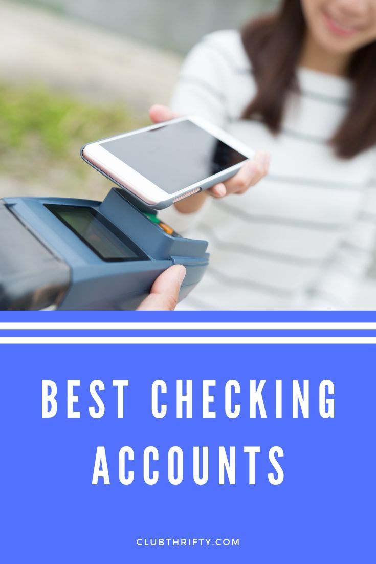 a woman is checking her phone while using an atm machine with the text best checking accounts