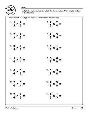 10 Worksheets on Multiplying Fractions With Common Denominators ...