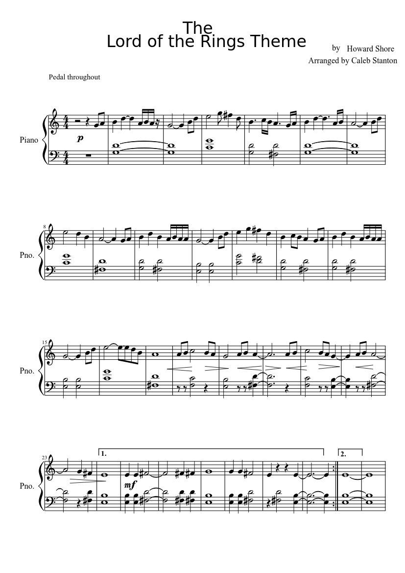 Lord of the Rings theme for piano | Piano sheet music, Sheet music