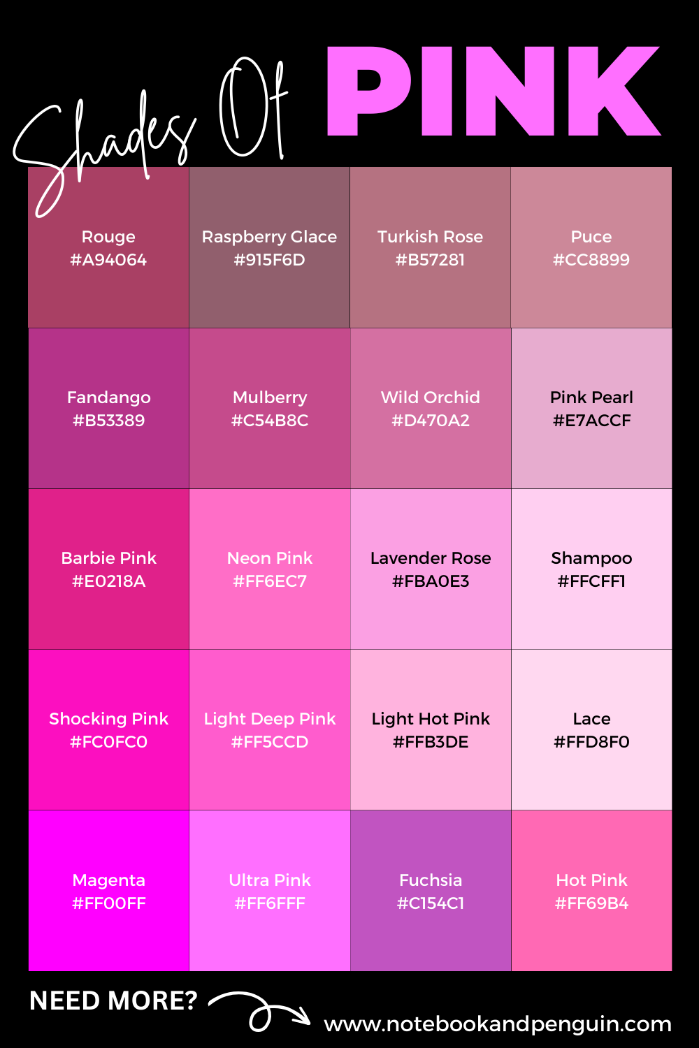 90+ Pink Color Codes (With Pink Color Chart & Hex Codes) | Pink color ...