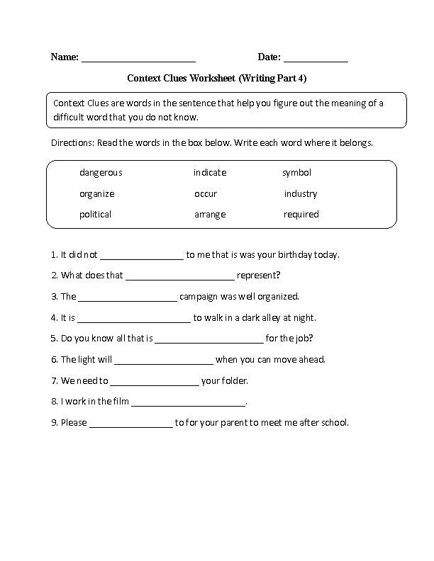 Context Clues Worksheet Writing Part 4 Intermediate 5th Grade Context ...