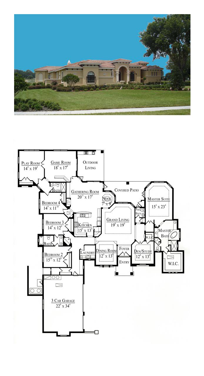 Southwest Style House Plan 74237 with 4 Bed , 4 Bath , 3 Car Garage