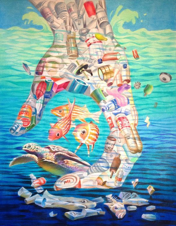 information unknown medium used: pencil crayon Ocean Pollution, Plastic ...