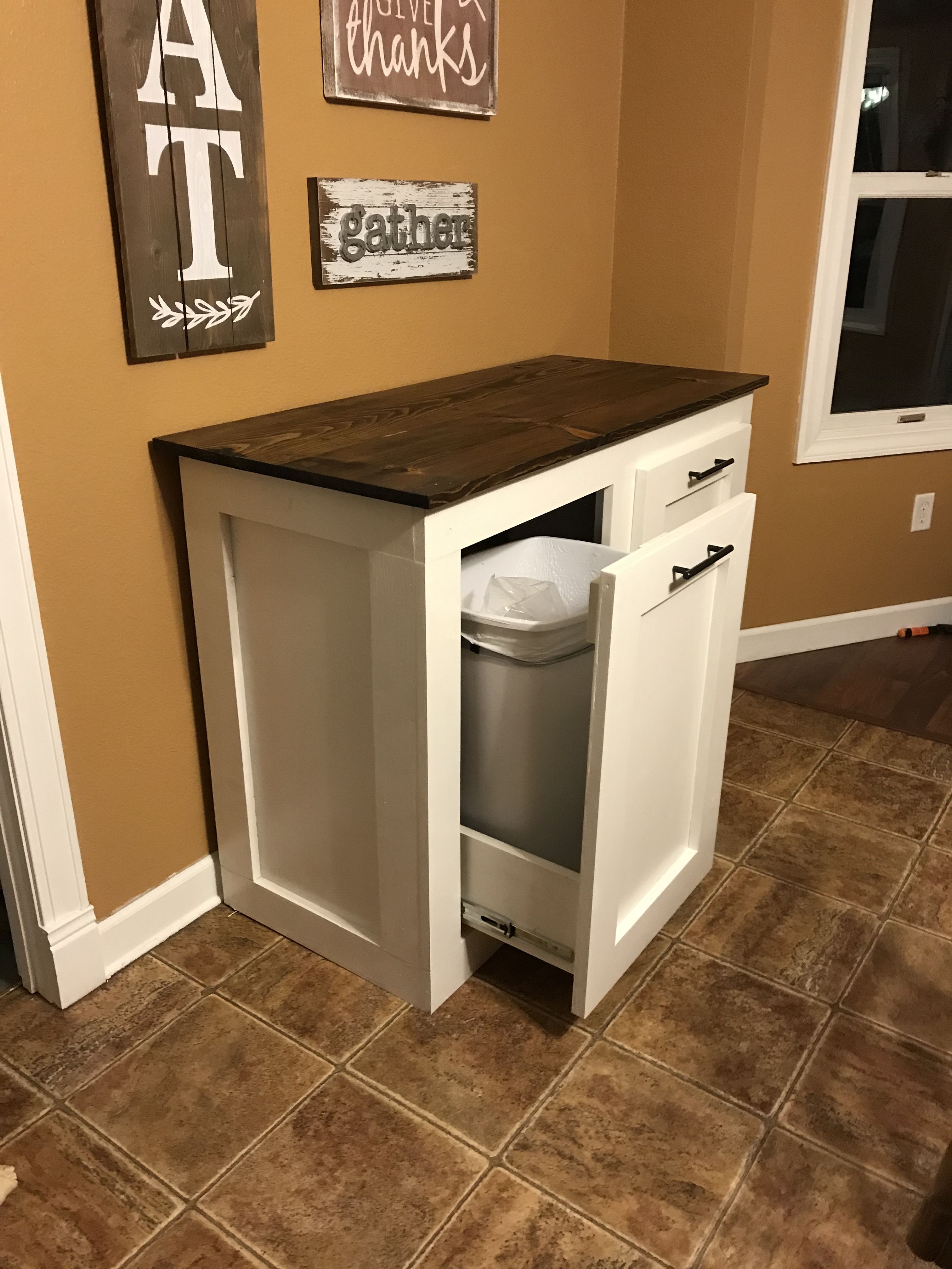 Simple Kitchen Garbage Storage Cabinet Backless Counter Height Stools