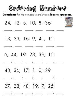 Order Numbers from Least to Greatest Worksheets - good assessment ...