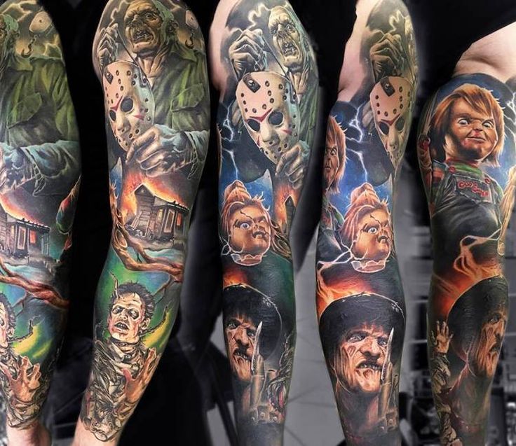 Horror Sleeve tattoo by Sasha O Kharin ad Movie tattoos, Horror