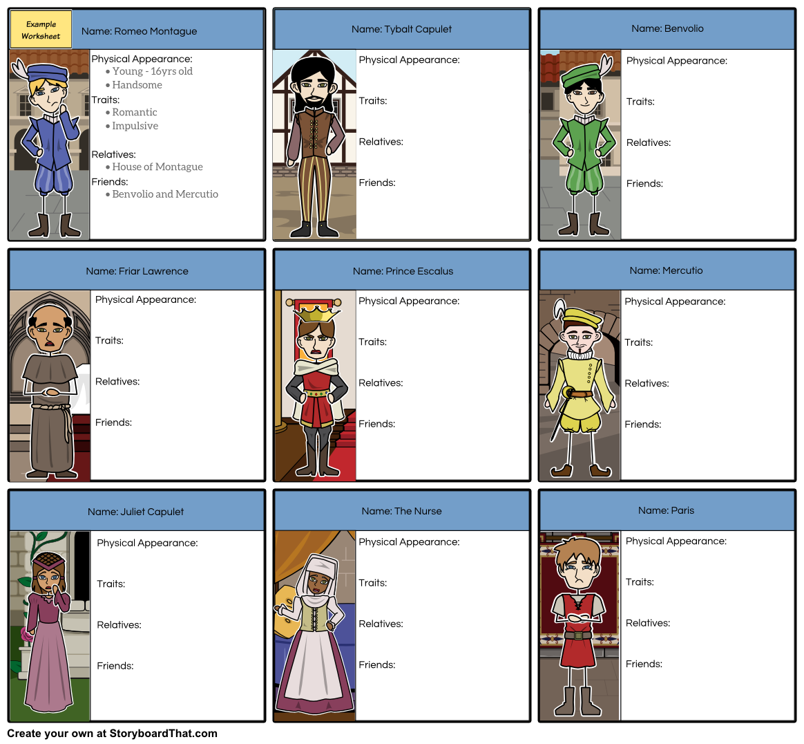 Romeo and Juliet Character Map storyboard by rebeccaray Romeo