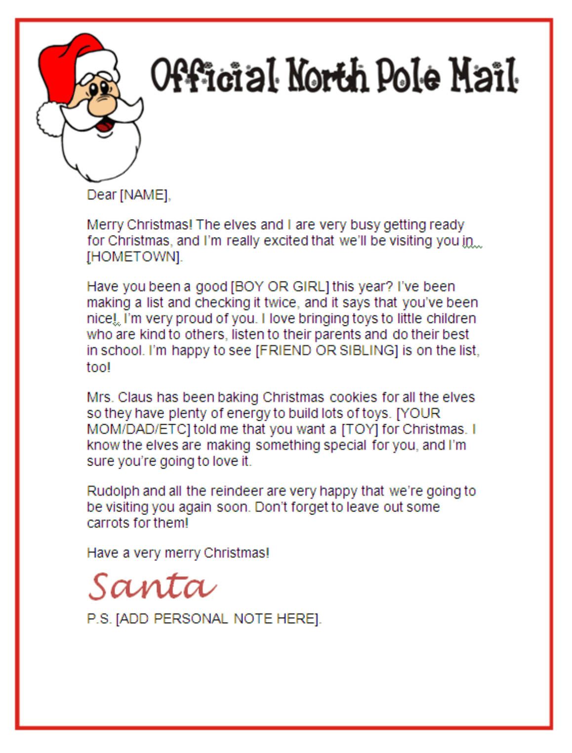 Santa Letter Template Word