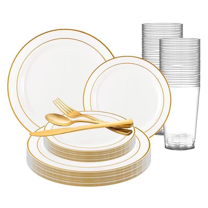 Plastic Plates - Gold Edge Wedding Value Set | Plastic dinnerware, Gold ...