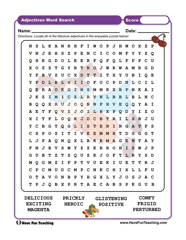 Adjectives Word Search Worksheet Adjective Lesson Plans, Examples Of ...