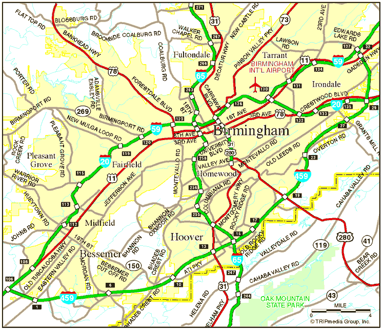 TRIPinfo.com - Birmingham Road Map | Map, Birmingham alabama, Birmingham