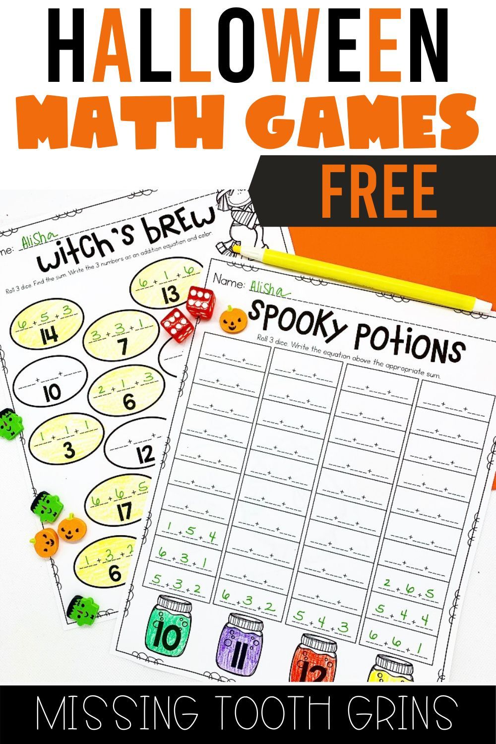 Free Halloween Math Games For Primary Students - Missing Tooth Grins ...