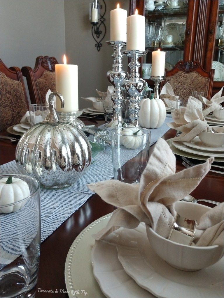 MY BLUE AND SILVER BUDGET FRIENDLY THANKSGIVING TABLESCAPE - Decorate ...