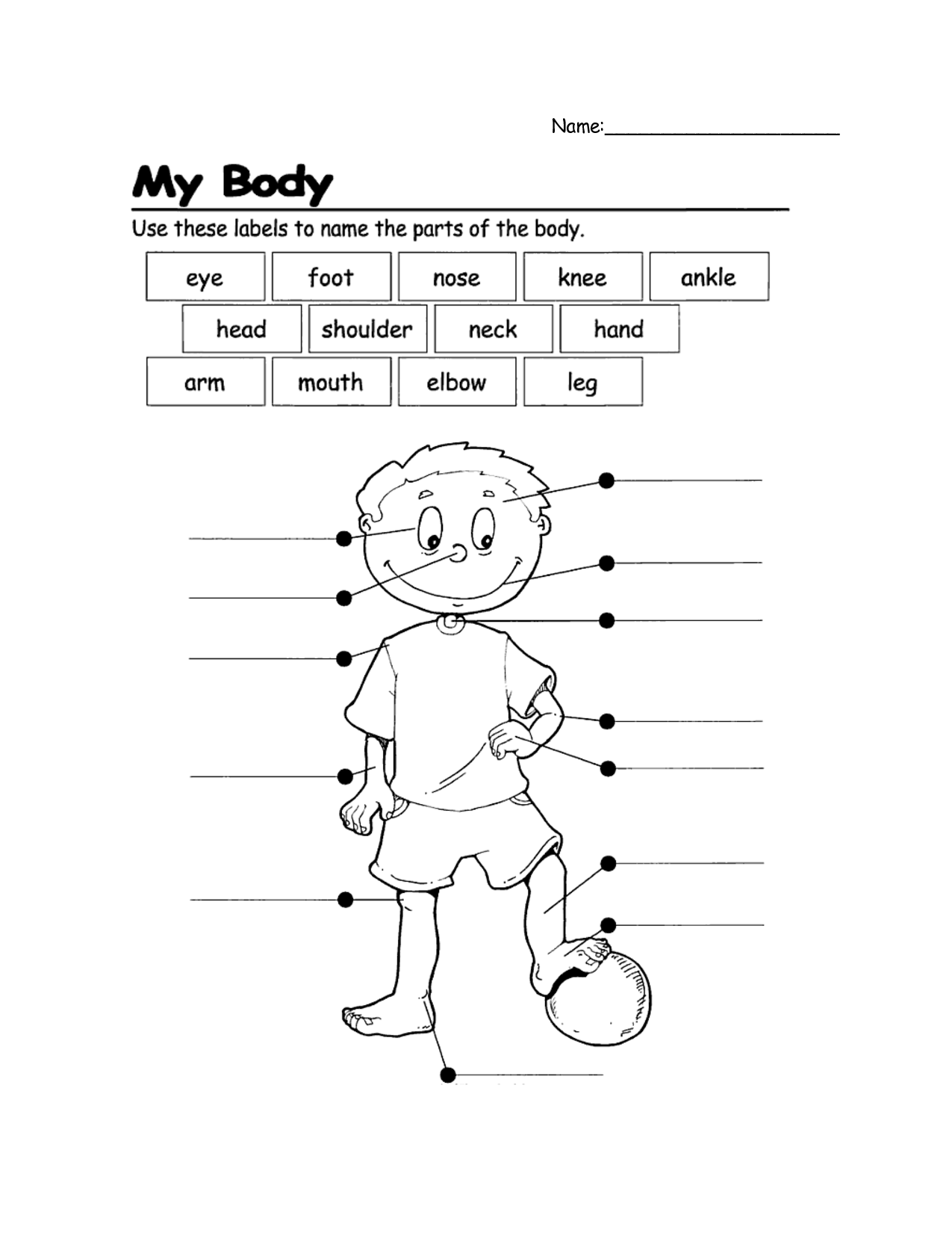 Label Body Parts Worksheets