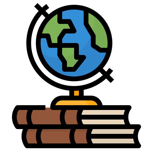 a stack of books with a globe on top