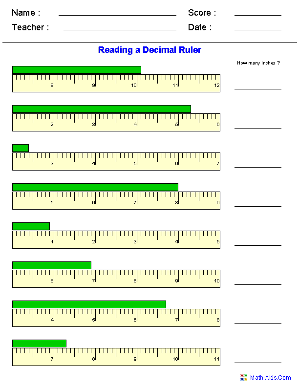 Reading Metric Ruler Worksheet