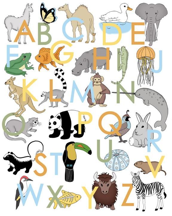 Nursery art, Animal Alphabet Poster, upper case, animal art | Alley ...