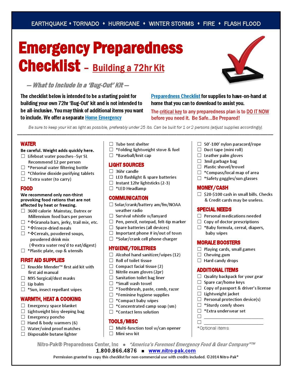 Emergency Preparedness List Disaster Preparedness Checklist Pdf By ...