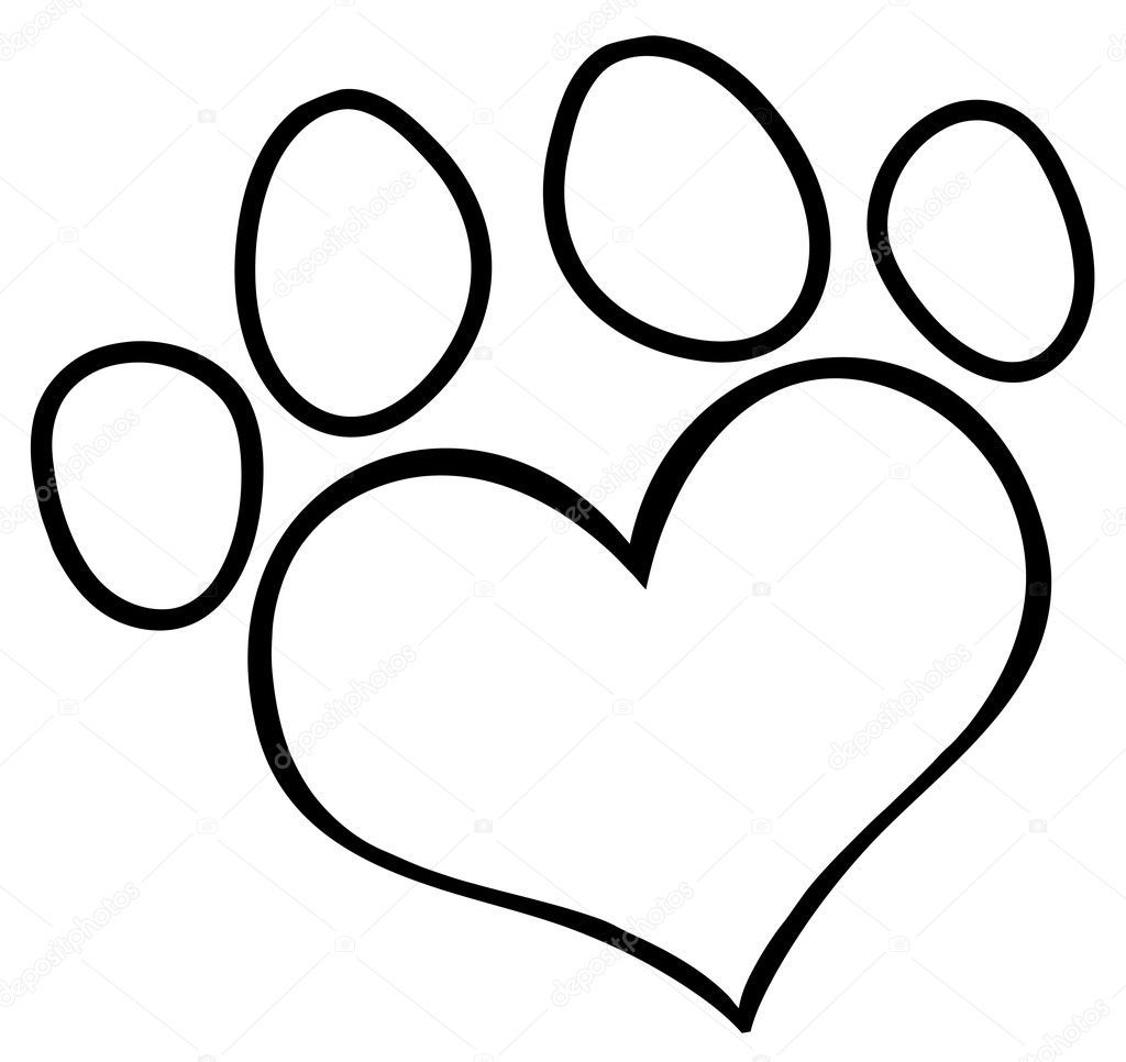 Outlined Heart Shaped Dog Paw Print Dog Paw Print Craft, Dog Paw Art ...