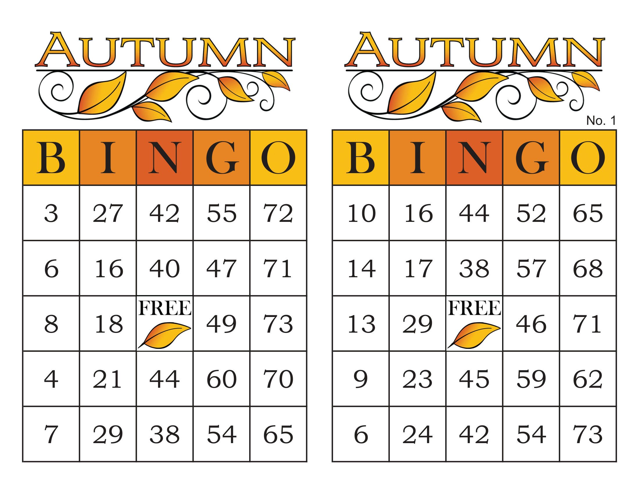 Autumn Bingo Cards 200 cards 2 per page immediate pdf