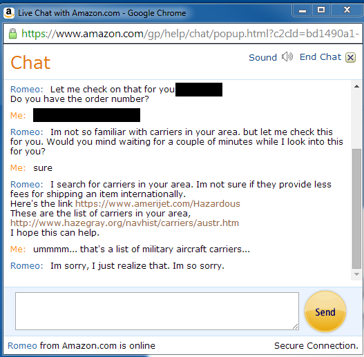 I Just Had An Interesting Chat With Amazon Customer Service Customer Service Funny Pictures Chat